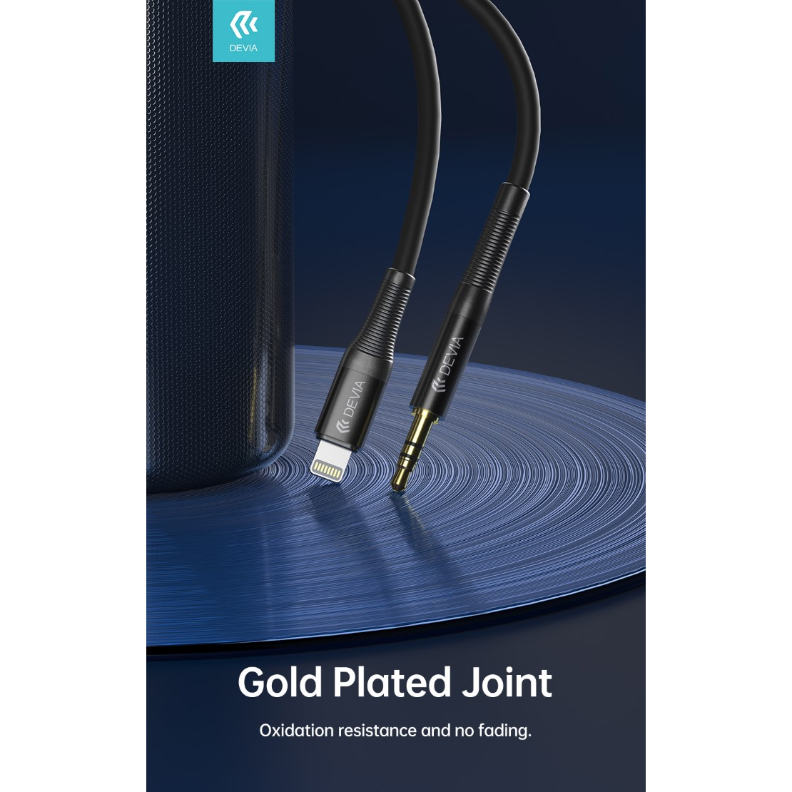 CAVO AUDIO PLACCATO ORO DEVIA DA Lightning Apple a Jack 3.5mm LUNGEZZA 1mt